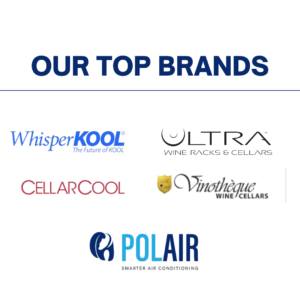 alt="Logos of top wine cooling system brands: WhisperKool, ULTRA, CELLARCOOL, and Vinothèque"