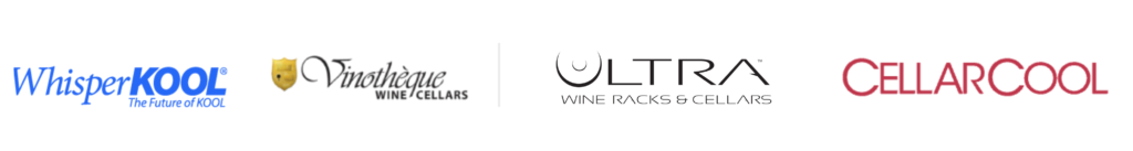 Logos of WhisperKool, Vinotheque, CELLARCOOL, and Ultra Wine Racks & Cellars, showcasing the premium brands used by POLAIR.